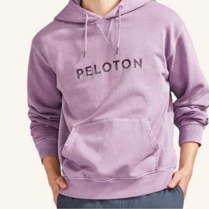 Mens peloton hoodie, worn lightly